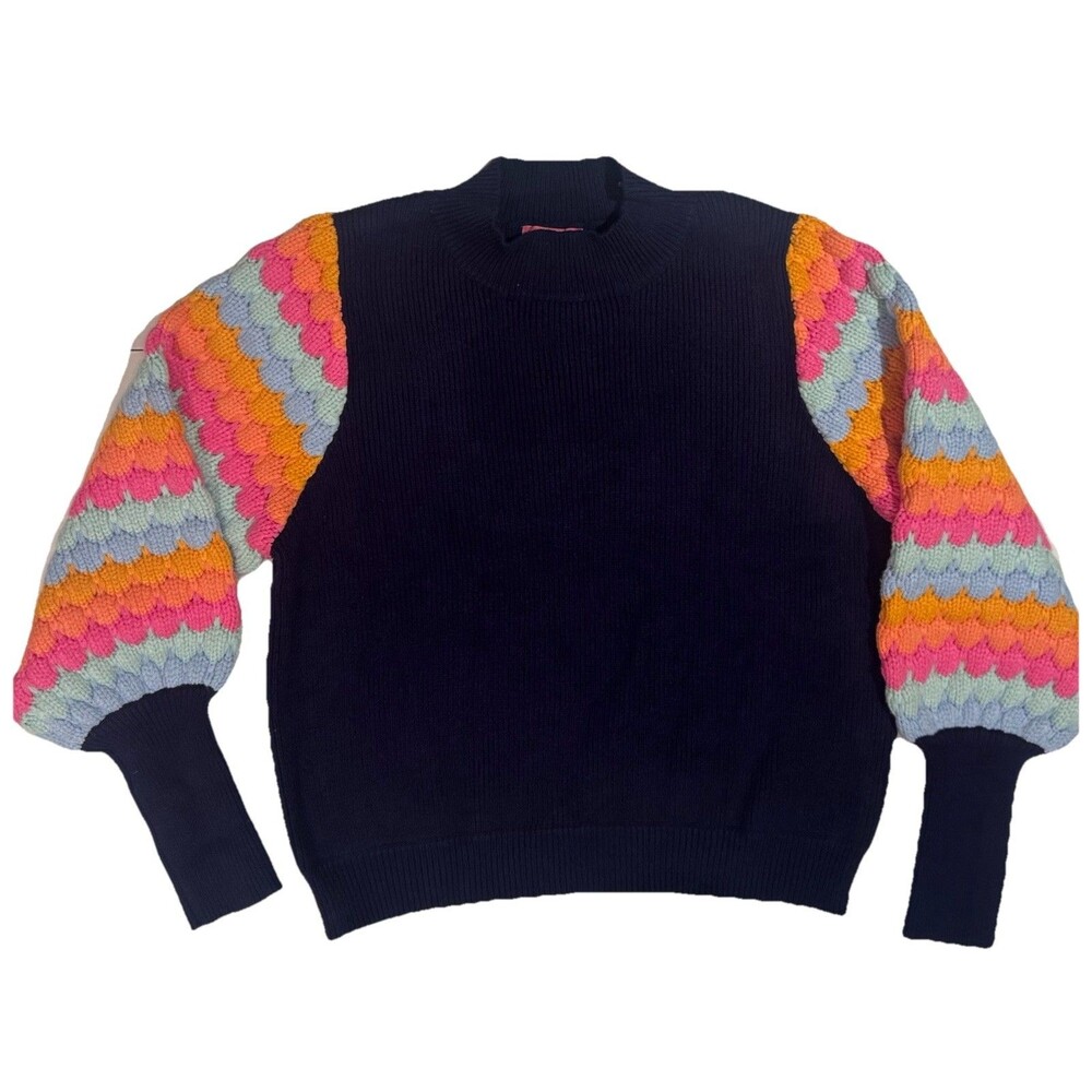 THML Navy Blue  Pullover Sweater Bishop Sleeves Mock Neck  women L